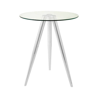 Silver Round Glass Top Bar Table with Chrome Legs, Barton