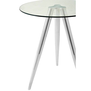 Silver Round Glass Top Bar Table with Chrome Legs, Barton