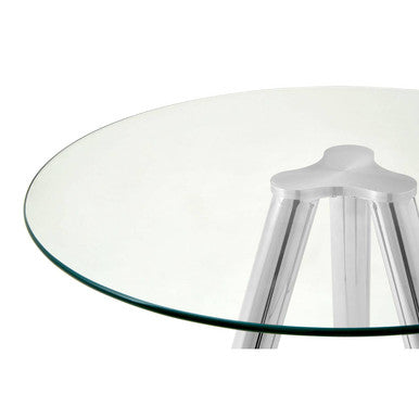 Silver Round Glass Top Bar Table with Chrome Legs, Barton