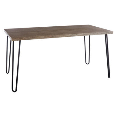 Natural Nordic Wood Effect Veneer Top Dining Table with Black Metal Hairpin Legs, Borough