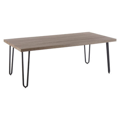 Natural Wood Effect Veneer Coffee Table with Black Metal Hairpin Legs, Borough