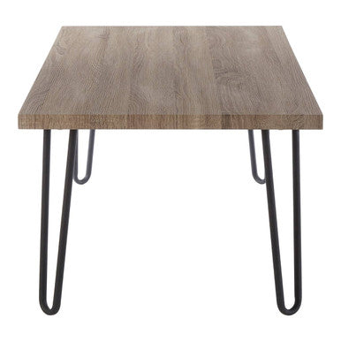 Natural Wood Effect Veneer Coffee Table with Black Metal Hairpin Legs, Borough