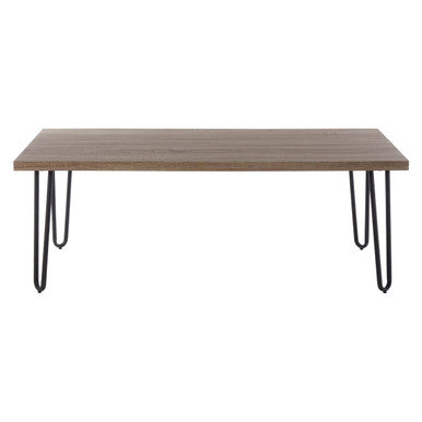 Natural Wood Effect Veneer Coffee Table with Black Metal Hairpin Legs, Borough