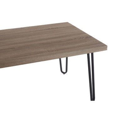 Natural Wood Effect Veneer Coffee Table with Black Metal Hairpin Legs, Borough