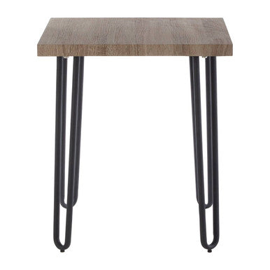 Natural Wooden Top Side Table with Hairpin Metal Legs, Borough