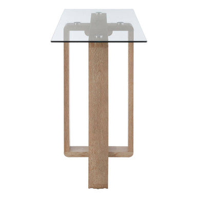 Clear Tempered Glass Top Console Table with Natural Wood Effect Legs, Barton