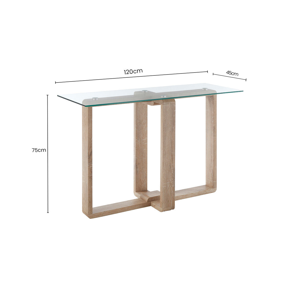 Clear Tempered Glass Top Console Table with Natural Wood Effect Legs, Barton