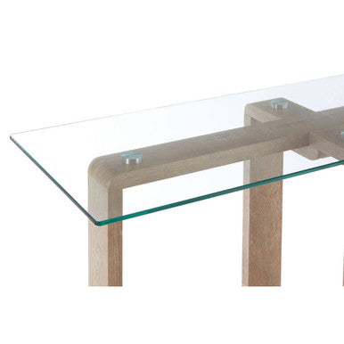 Clear Tempered Glass Top Console Table with Natural Wood Effect Legs, Barton