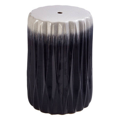 Ombre Blue and White Ceramic Side Table and Stool with Fluted Texture, Azul