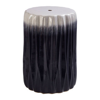 Ombre Blue and White Ceramic Side Table and Stool with Fluted Texture, Azul