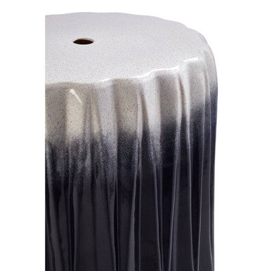 Ombre Blue and White Ceramic Side Table and Stool with Fluted Texture, Azul