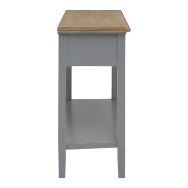 Natural Wooden Top and Grey Wooden Frame Console Table with 2 Drawers and Metal Ring Handles, Henley