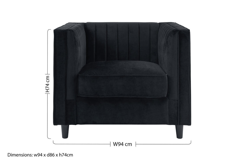 Farah Black Velvet Chair with Pleated Detail
