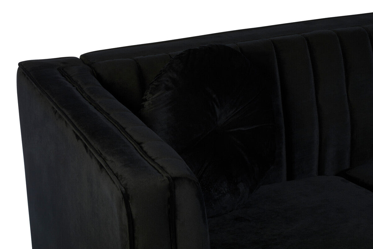 2 Seater Black Velvet Sofa, Farah