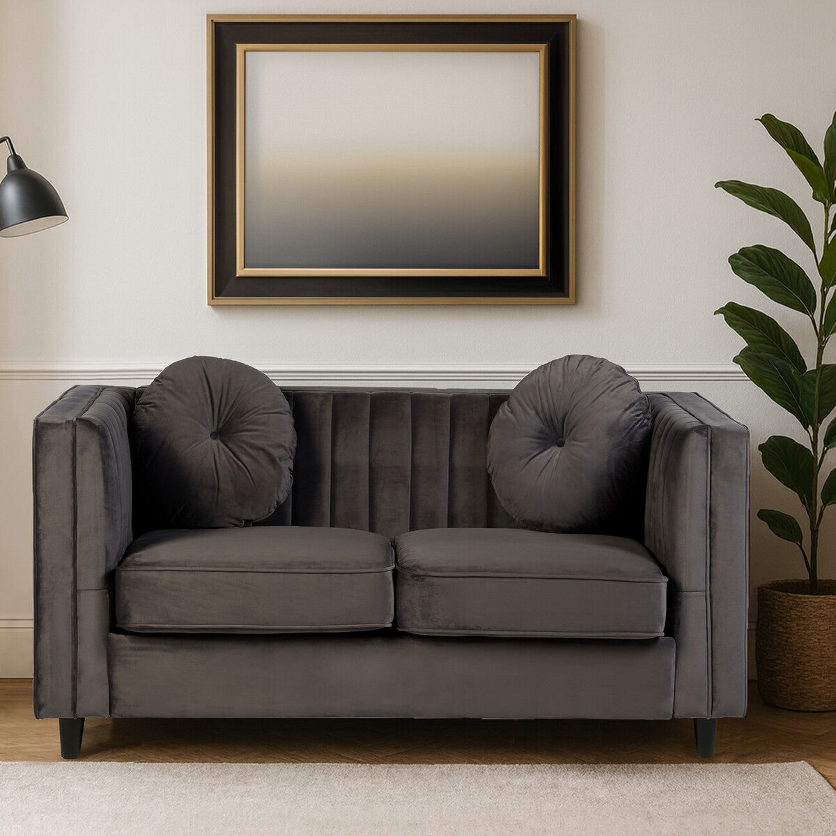 2 Seater Grey Velvet Sofa, Farah