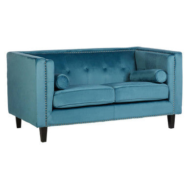 2 Seater Teal Blue Velvet Sofa, Felisa