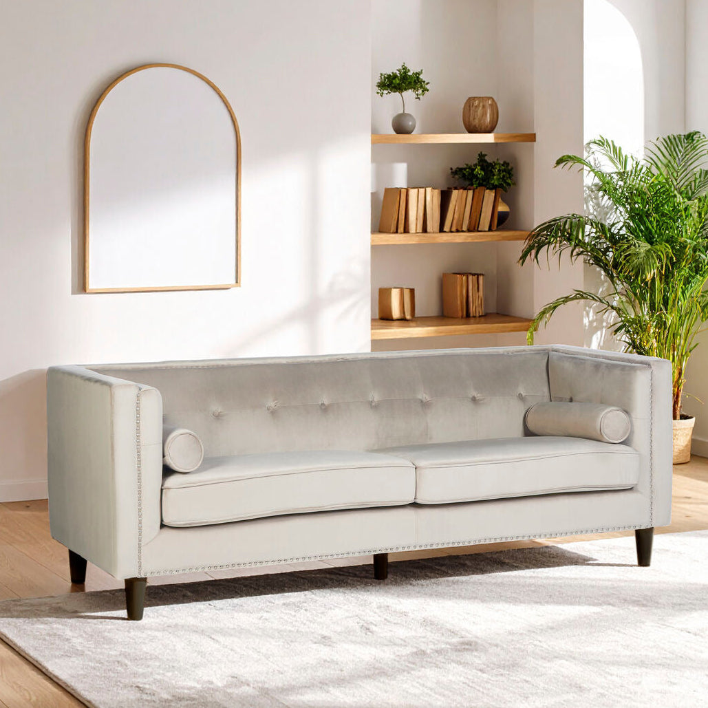 3 Seater Mink Velvet Sofa, Felisa