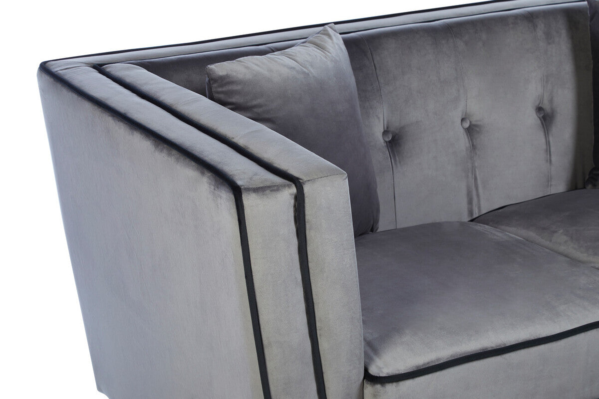 3 Seater Grey Velvet Sofa, Ferris
