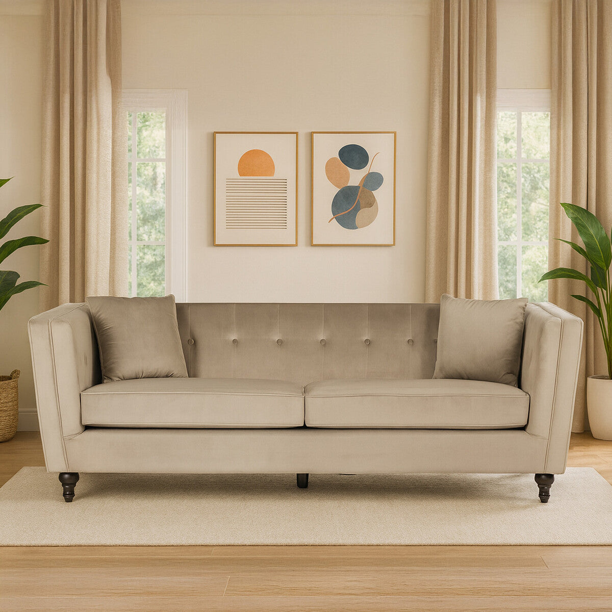 3 Seater Mink Velvet Sofa | Ferris