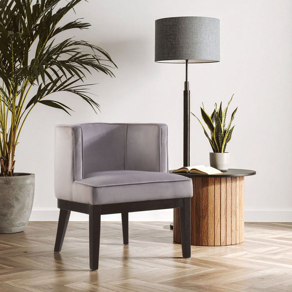 Daxton Light Grey Velvet Chair with Curved Back
