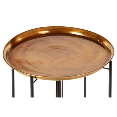 Large Brass Finish Tray Top and Black Metal Base Side Table, Hege