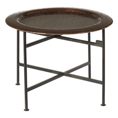 Crocodile Texture Copper Finish Top Round Side Table with Black Metal Base, Hege
