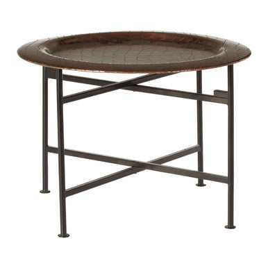 Crocodile Texture Copper Finish Top Round Side Table with Black Metal Base, Hege