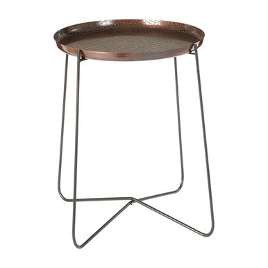 Crocodile Texture Copper Finish Top and Black Metal Base Round Side Table, Hege