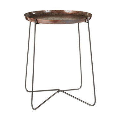 Crocodile Texture Copper Finish Top and Black Metal Base Round Side Table, Hege