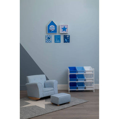 Kids Blue And White Stripe Rocking Chair With Footstool