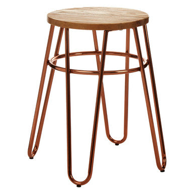 District Rose Gold Elm Wood Stool with Rose Gold Frame