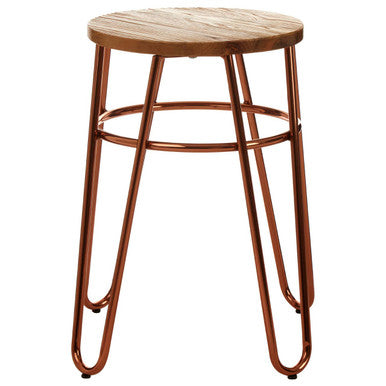 District Rose Gold Elm Wood Stool with Rose Gold Frame