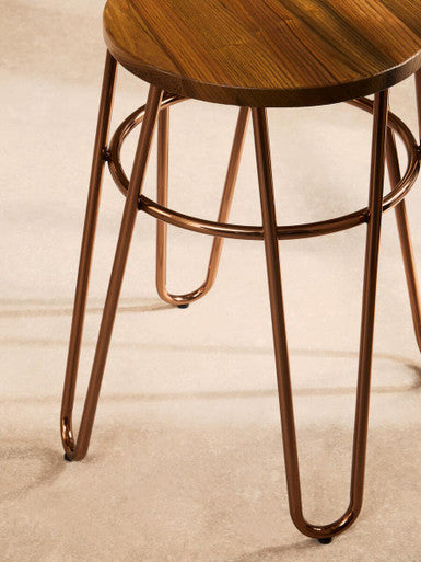 District Rose Gold Elm Wood Stool with Rose Gold Frame