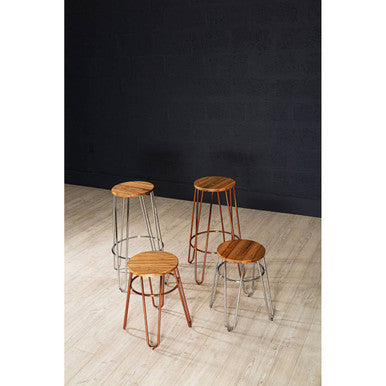 District Rose Gold Elm Wood Stool with Rose Gold Frame