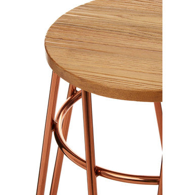 District Rose Gold Elm Wood Stool with Rose Gold Frame