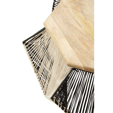 Natural Mango Wood Top Hexagon Coffee Table with Two Tone Black and Silver Geometric Woven Base, Fusion