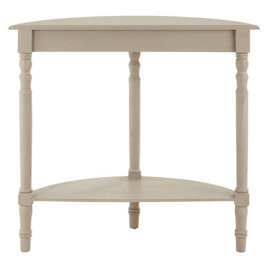 Half Moon Grey Putty Natural Wood Console Table with Bottom Shelf Storage and Carved Spindle Legs, Heritage