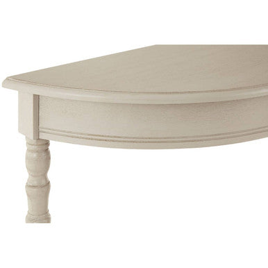 Half Moon Grey Putty Natural Wood Console Table with Bottom Shelf Storage and Carved Spindle Legs, Heritage