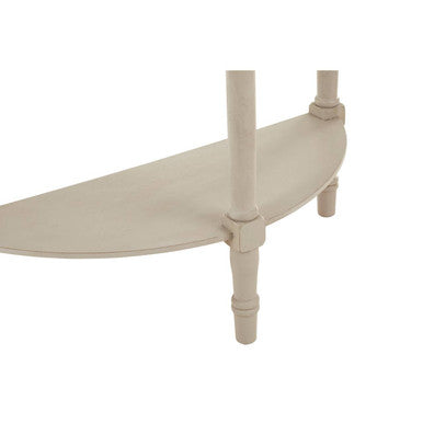 Half Moon Grey Putty Natural Wood Console Table with Bottom Shelf Storage and Carved Spindle Legs, Heritage