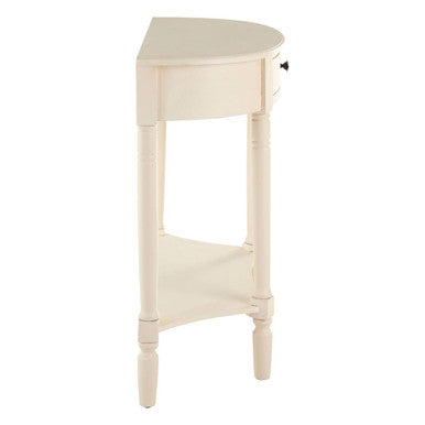 White Semi Circular Top Pine Wood One-Drawer Console Table with Lower Storage Shelf, Heritage