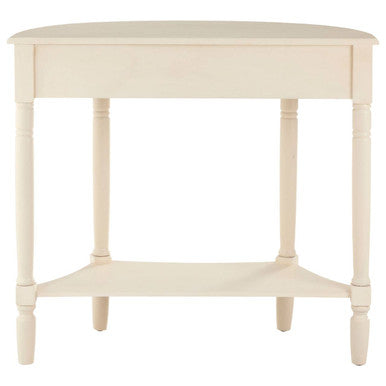 White Semi Circular Top Pine Wood One-Drawer Console Table with Lower Storage Shelf, Heritage