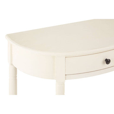 White Semi Circular Top Pine Wood One-Drawer Console Table with Lower Storage Shelf, Heritage