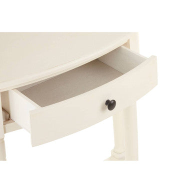 White Semi Circular Top Pine Wood One-Drawer Console Table with Lower Storage Shelf, Heritage