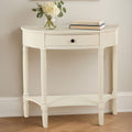 White Semi Circular Top Wooden One-Drawer Console Table with Lower Storage Shelf | Heritage