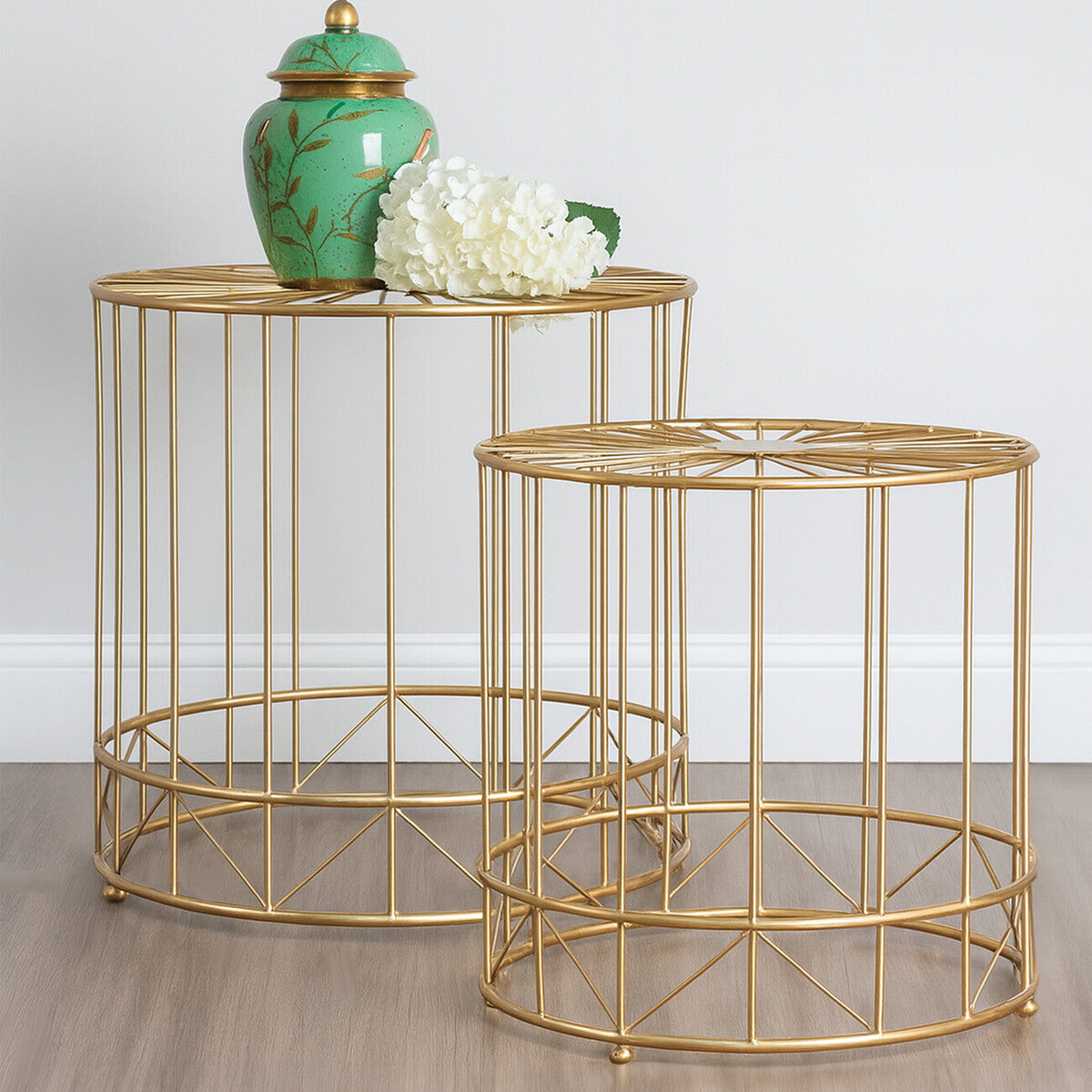 Gold Sunburst Tops Design Side Tables with Gold Meta Frame, Lexi