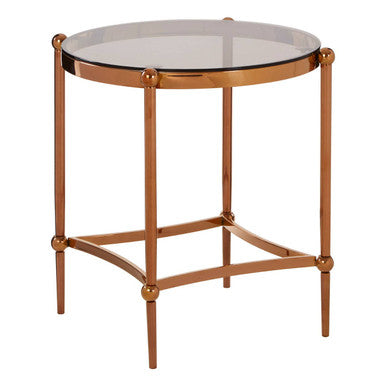 Rose Gold Steel Frame Side Table with Tempered Glass Top, Forli