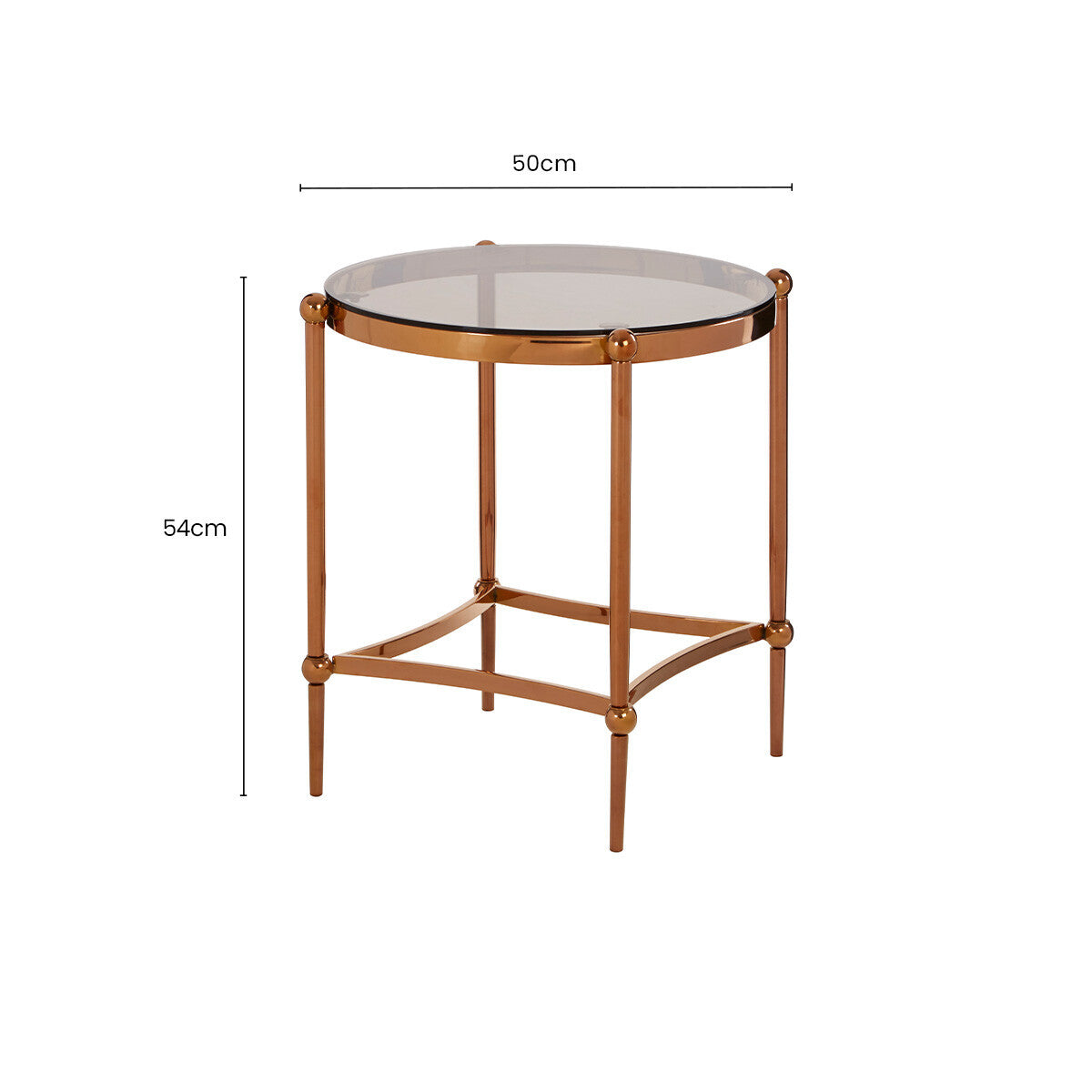 Rose Gold Steel Frame Side Table with Tempered Glass Top, Forli