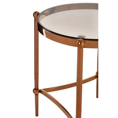 Rose Gold Steel Frame Side Table with Tempered Glass Top, Forli