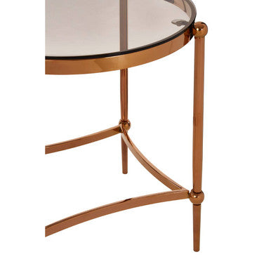 Rose Gold Steel Frame Side Table with Tempered Glass Top, Forli