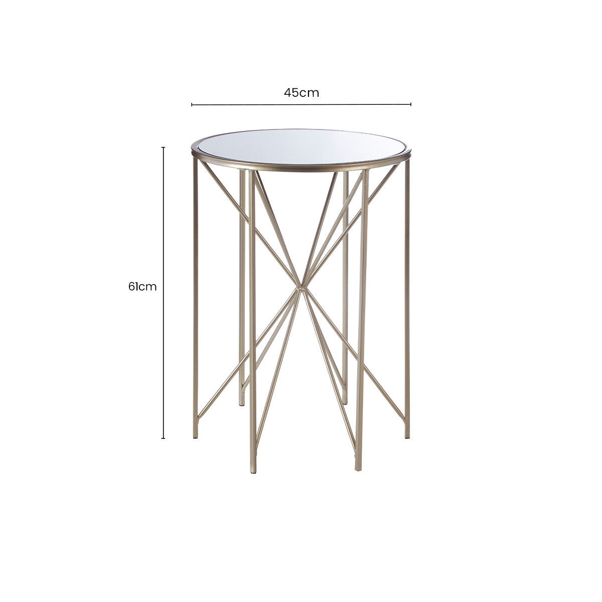 Round Mirrored Side Table with Champagne Geometric Base, Arcana